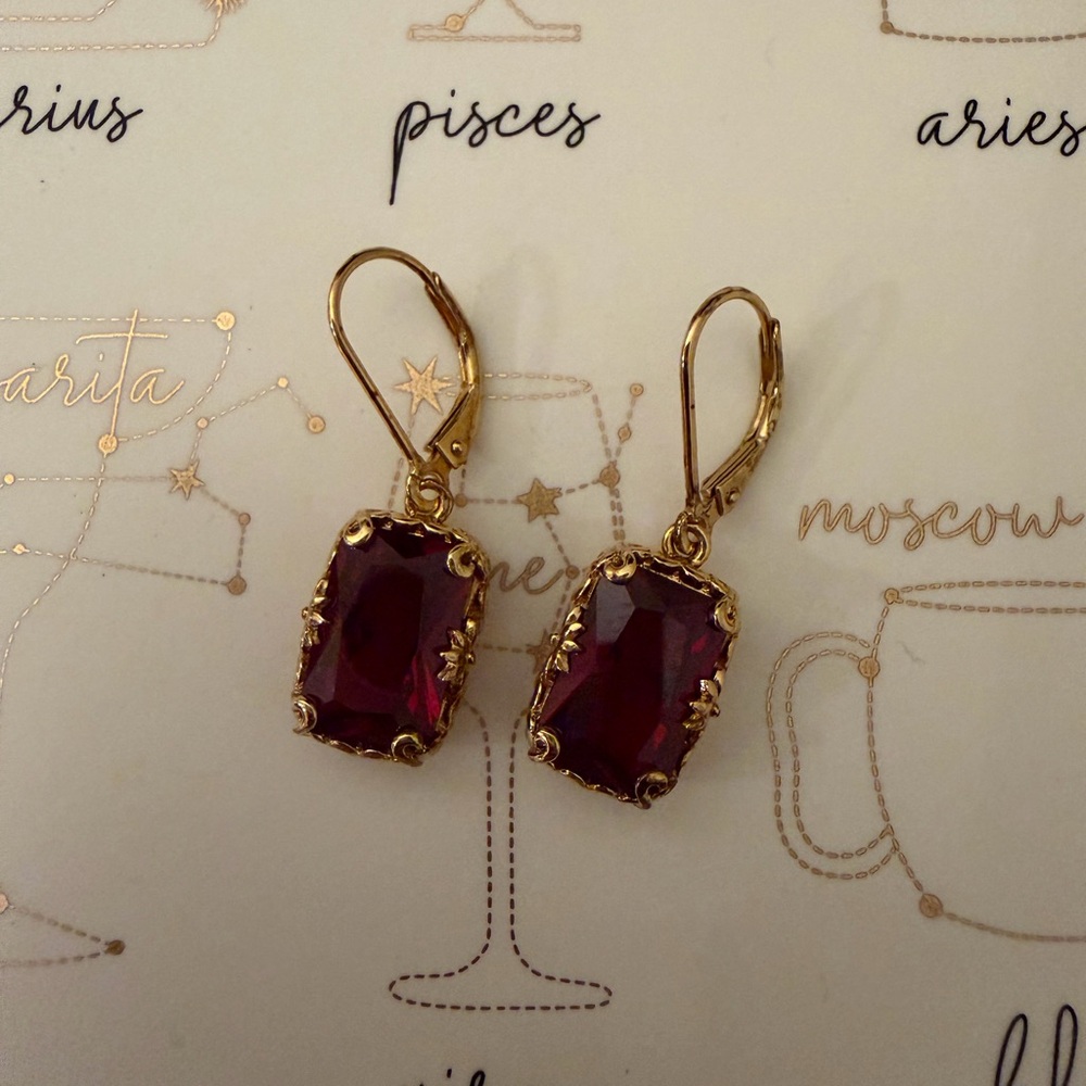 Vintage Gold vermeil and Red Semiprecious stone floral Earrings